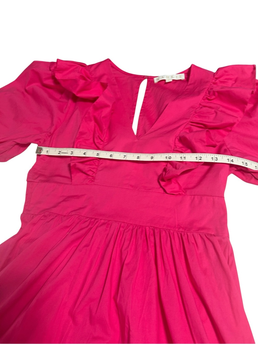 Karlie Hot Pink Ruffle Puff Sleeve Cotton Maxi Dress Size Small - Picture 6 of 8